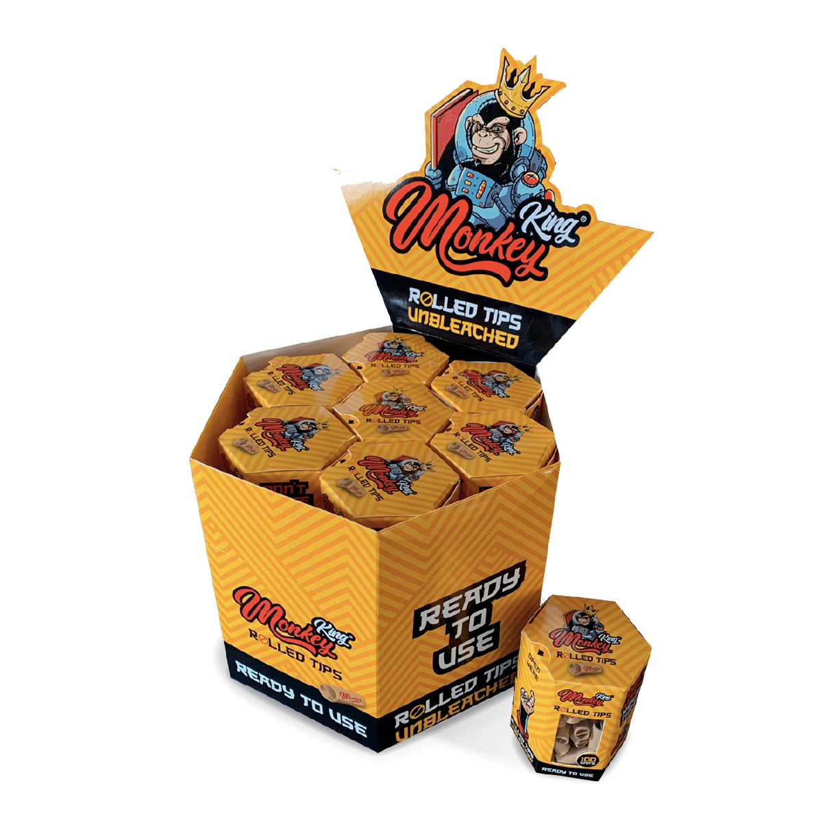 CO-MON-FILPTI-C14 Monkey King Pre-Rolled Filter Tips: Unbleached (14 Pack) - Image 1