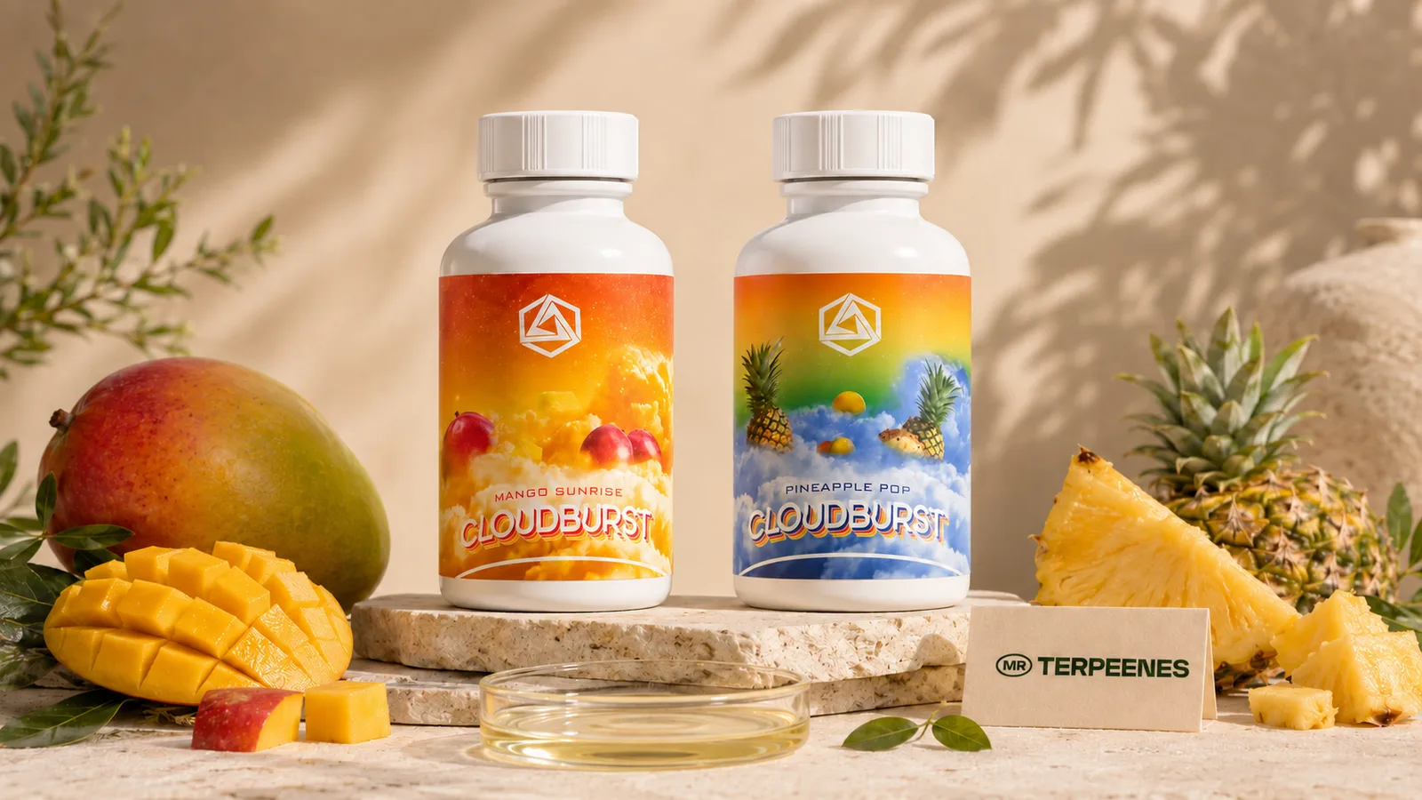 Abstrax Cloudburst terpene bottles from the MR TERPEENES catalogue, supplied in bulk to UK and EU businesses