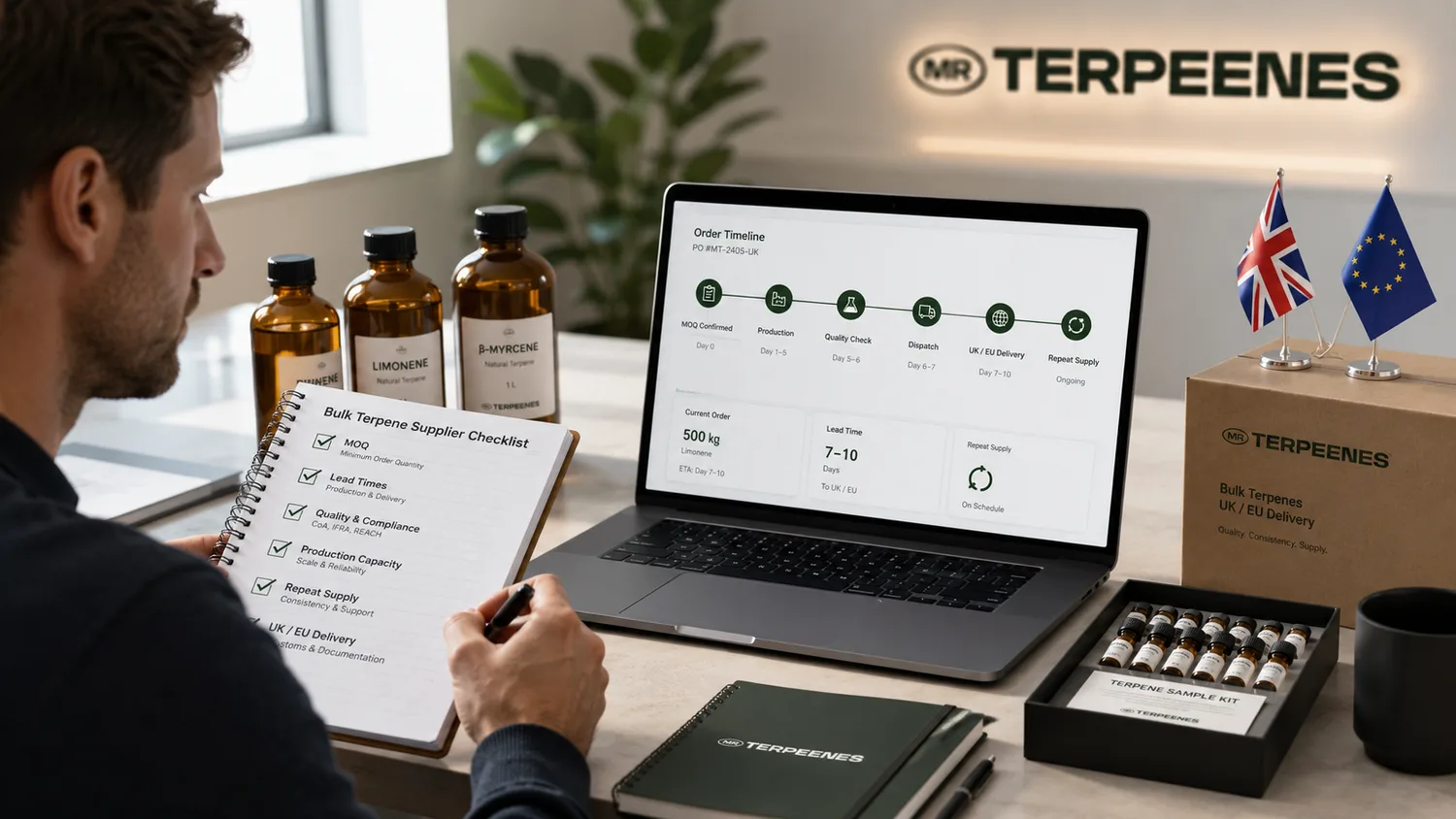 Bulk terpene supplier UK checklist: MOQ, lead times and repeat supply for UK and EU brands