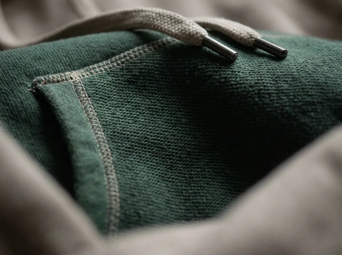 Fabric detail on a custom branded hoodie produced for white label clients