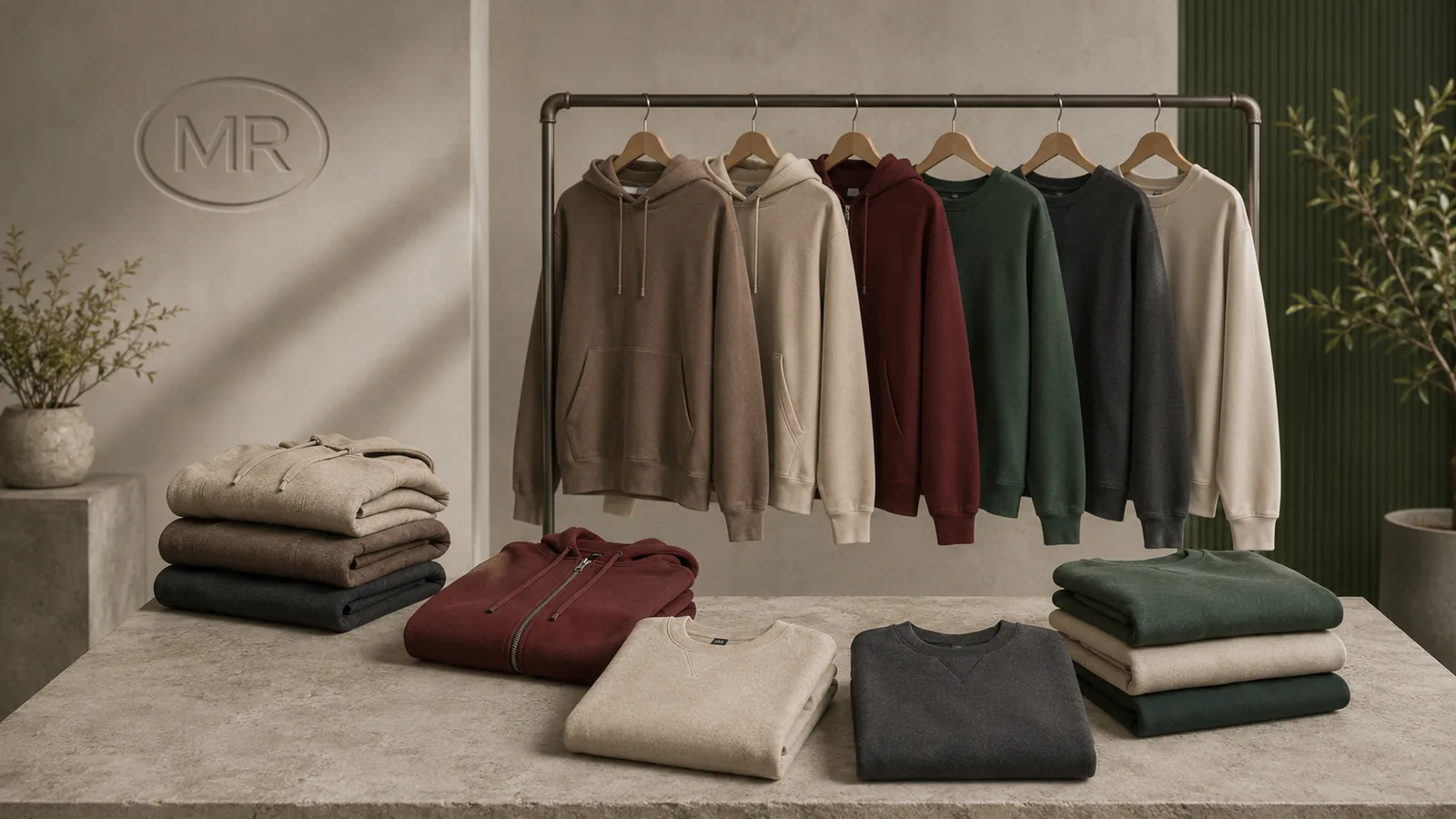 White label hoodies and sweatshirts displayed for custom branded apparel orders