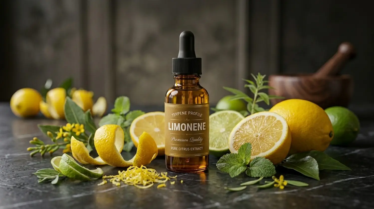 limonene terpene profile with citrus aroma and premium terpene bottle