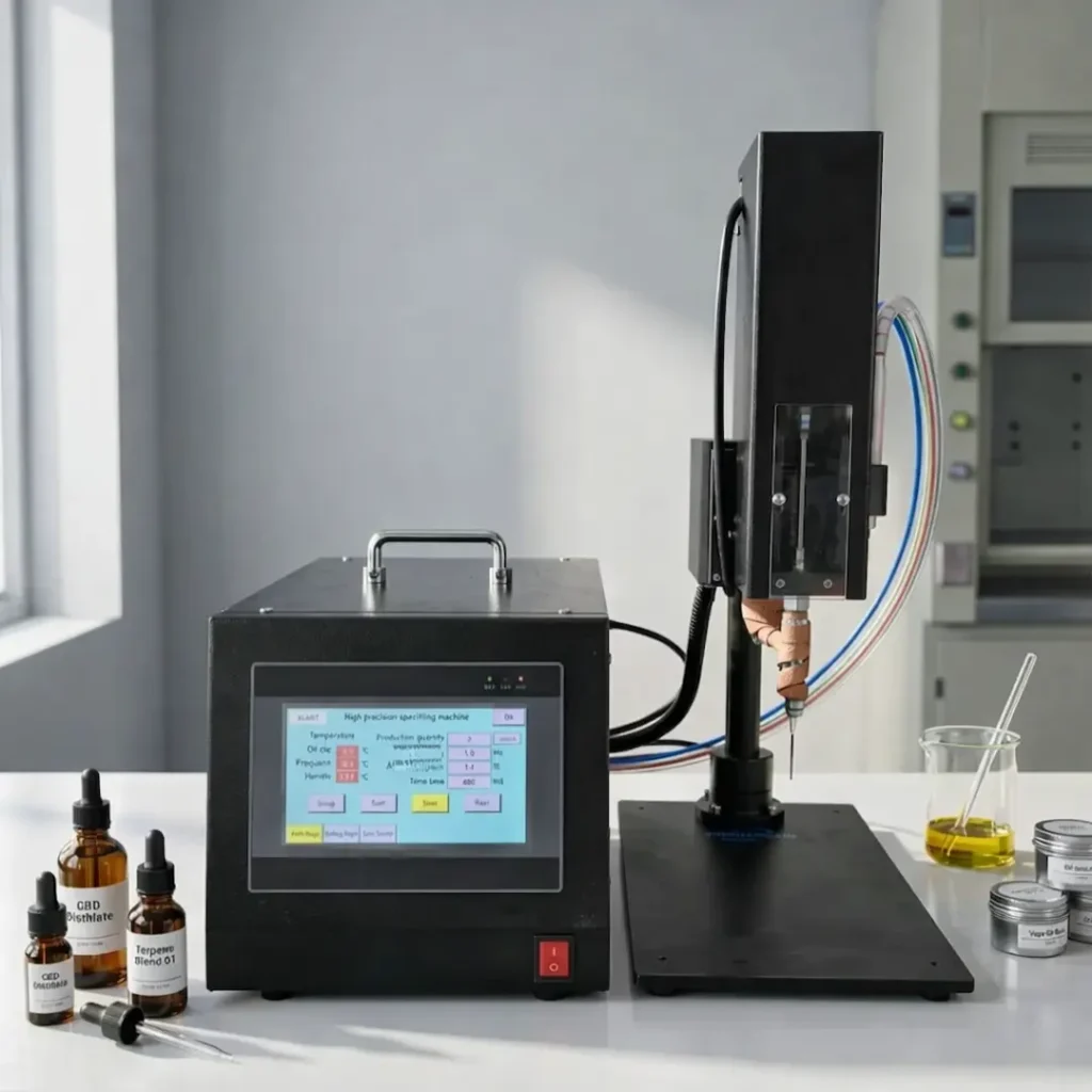 Oil Filling Machines for Terpenes, CBD and Vape Oils: How to Choose the Right Setup 2 Precision filling machine for CBD and vape oils in a modern production environment