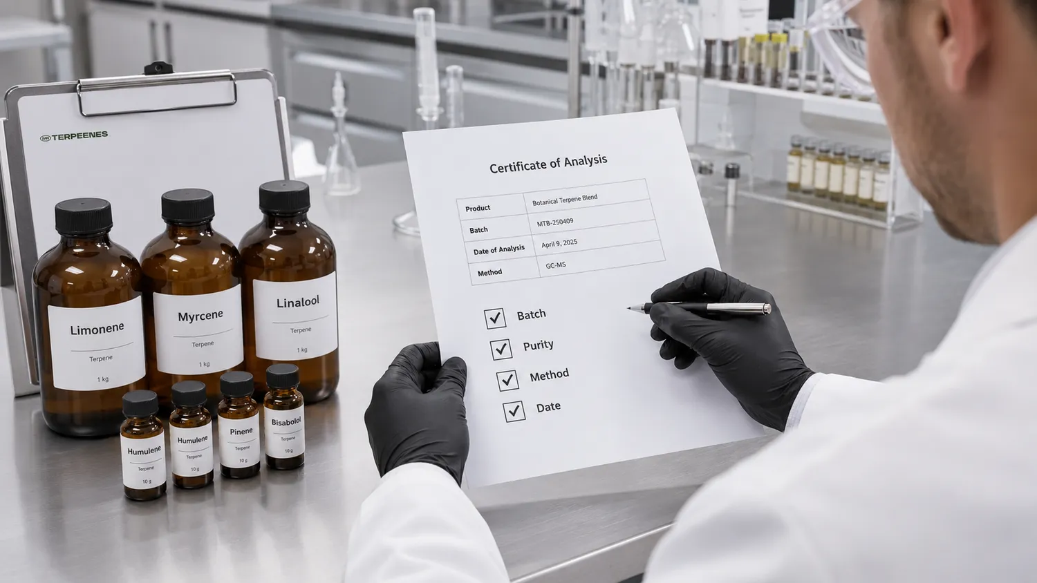 Terpene COA checklist for bulk buyers reviewing a certificate of analysis