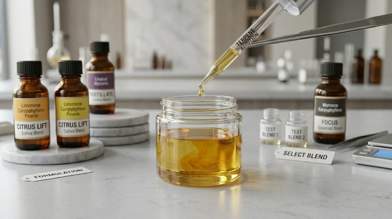 best terpenes for distillate selection with premium blend options and golden distillate