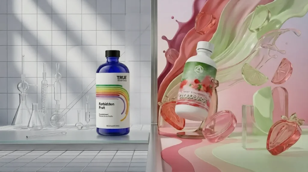 True Terpenes vs Abstrax comparison banner with premium brand-style background design