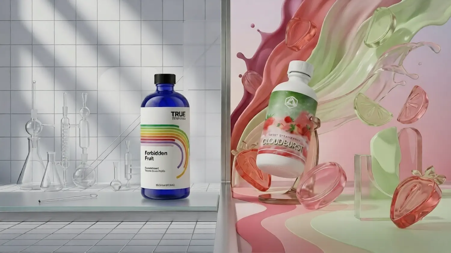 True Terpenes vs Abstrax comparison banner with premium brand-style background design