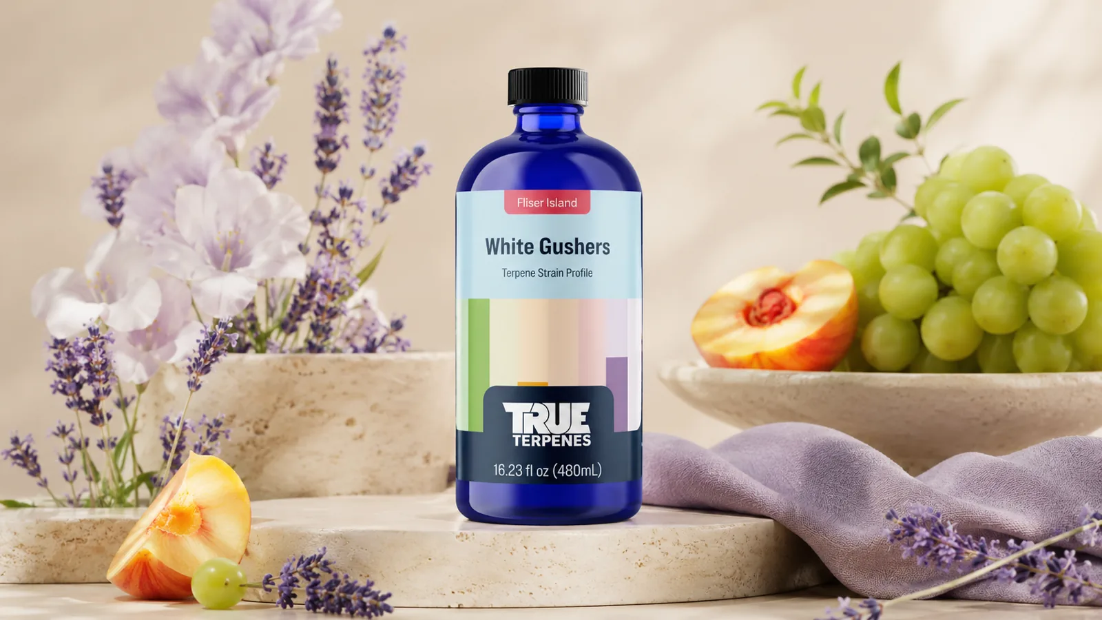 White Gushers and Grape Ape: Two Fruity Terpene Strain Profiles Explained 2 White Gushers fruity terpene strain profile with candied fruit, peach and grape aroma notes