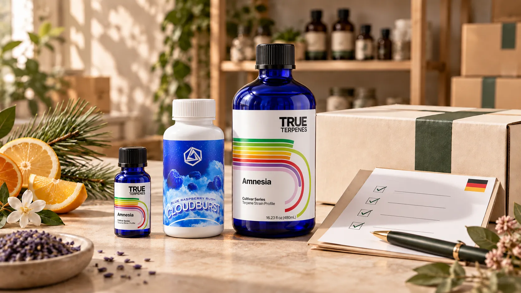 Terpene test sizes compared against a larger wholesale format before scaling